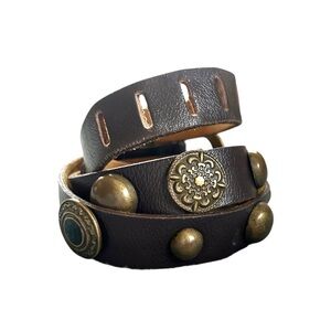 Isabela Capeto Dark Brown Leather Brass Studded Concho Belt Boho Artisan P/S/33”